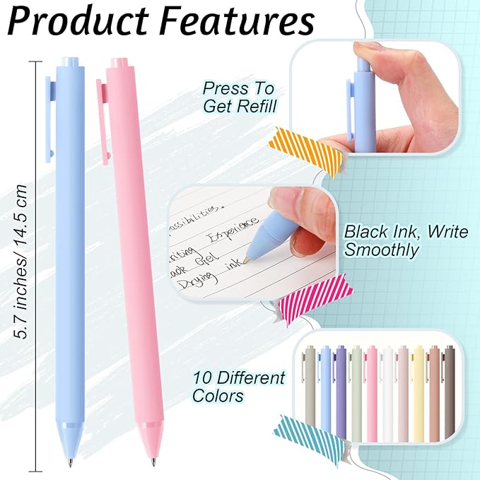 Crtiin 100 Pcs Gel Ink Pens Bulk, Black Ink 0.5mm Fine Point Retractable Pen Smooth Writing Office Supplies for Teacher Server Nurse Valentine Galentine Gift (Pastel Colors)
