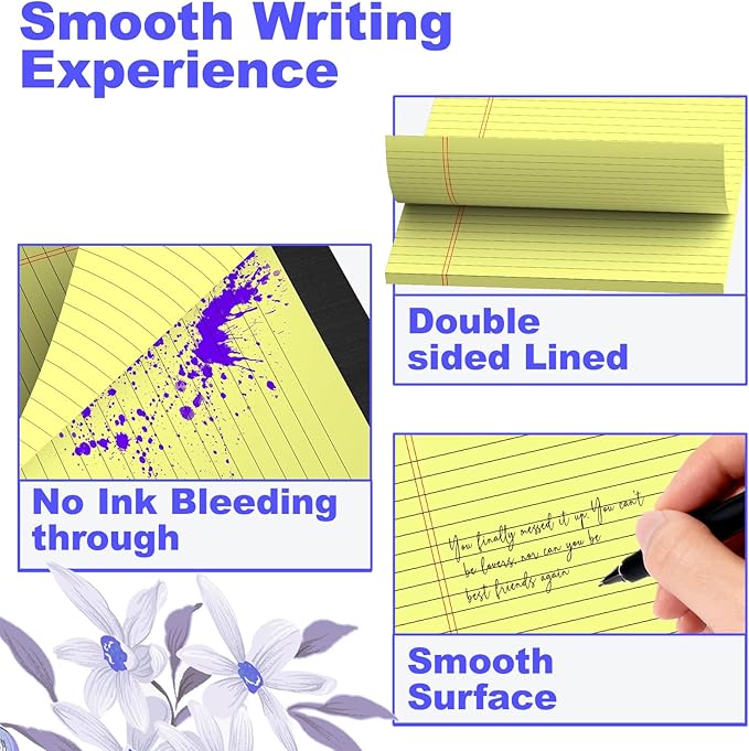 3 Pack Yellow Legal Pads 8.5 x 11 Inch, Wide Ruled Notepads Lined Memo Note Pads, 8.5x11 Inch Micro Perforated Writing Pads 30 Sheets Per Pad for Work Study Daily Note Taking List