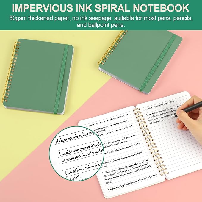 Utron 3 PCS Small Spiral Notebook 5x7, Notebooks for Note Taking, Green Spiral Journal Notebook, Work Notebook Small Notebooks 5x7 with Strap, Cute Notebooks for Women 70 Sheets/Note Books