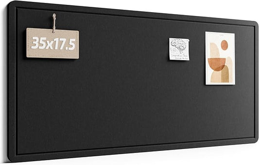 Fluxynara Bulletin Board, 35" x 17.5" Cork Board Alternative with 12 Safe Removable Adhesive Tabs, Foldable Felt Pin Board for Home Office, Classroom, Bedroom,Entryway for Walls— Black