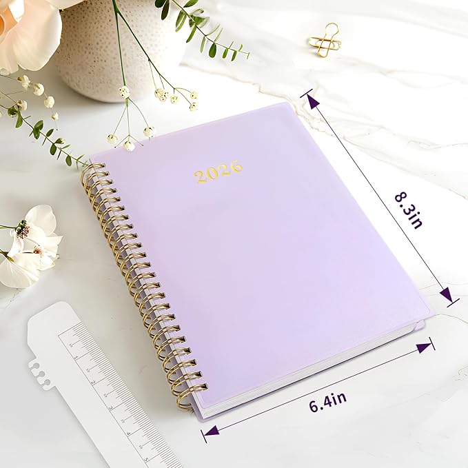 2026 Planner, Annecy Weekly ＆ Monthly Planner 2026, Jan. 2026 – Dec. 2026, 6.4" x 8.3" Monthly Agenda Planner with Tabs, Waterproof Flexible Cover, Spiral Binding, Double-sided Pocket, Bookmark, Purple