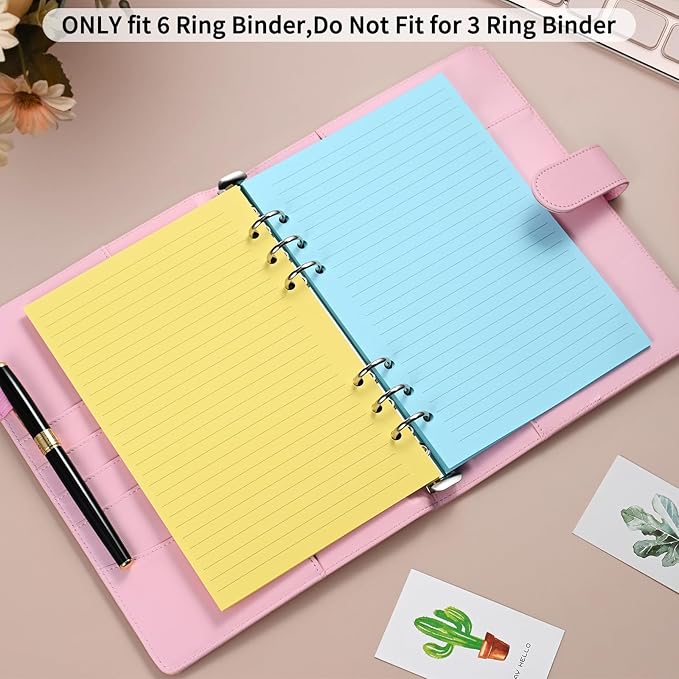 A5 Lined Notebook Paper,Color Loose Leaf Paper for 6-Ring Binder Planner Organizer, 6-Hole Binder Refill Paper Insert, 50 Sheets/100 Pages,Ruled (8.25 x 5.6") (2)