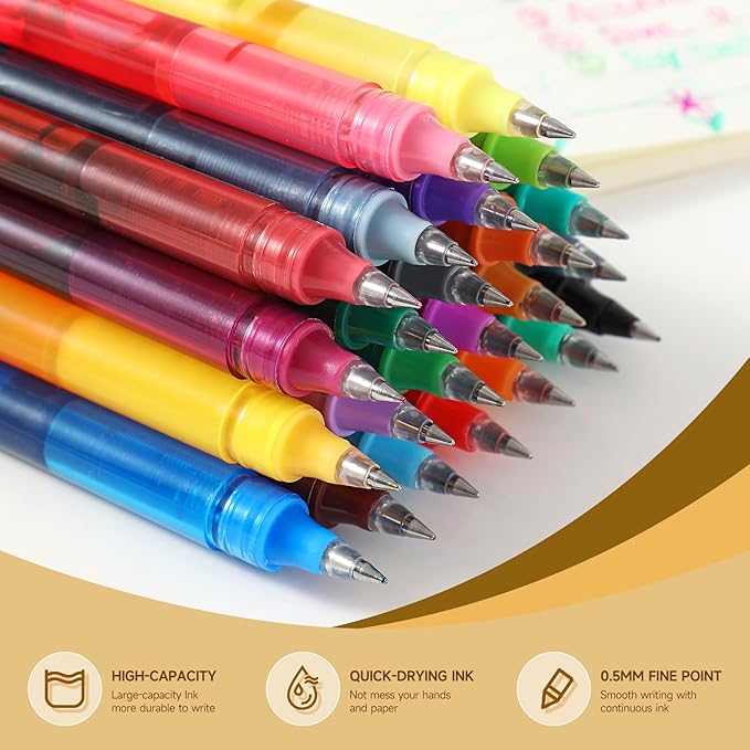 RIANCY Fine Point Colored Pens 8 Colors 0.5mm Gel Ballpoint Pens Assorted Colors Liquid Ink Pens No Smear Vibrant Colorful Writing for Journaling Note Taking Doodling Coloring Office School Supplies