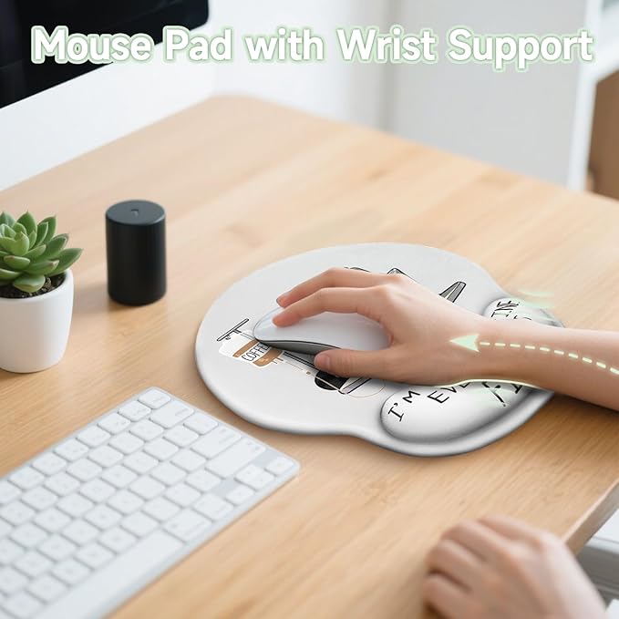 Cat Ergonomic Mouse Pad with Wrist Rest, Gaming Mouse Pad with Wrist Support, Funny Mouse Pads for Desk, Computer Mousepad with Non-Slip Pain Relief PU Base, Cute Office Desk Accessories