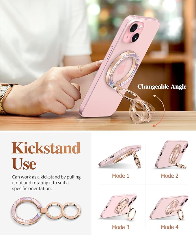 GVIEWIN Magnetic Phone Ring Holder, Compatible with MagSafe Phone Grip with Adjustable Stand, Magnet Phone Ring Kickstand for iPhone 17/16/15/14/13/12 Pro Max Plus Air/Other Phones (Flowing Sakura)