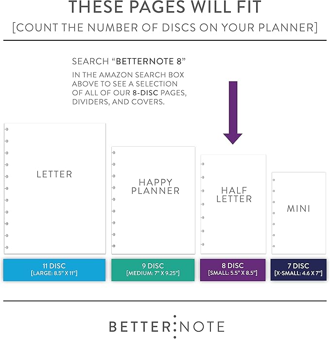 BetterNote Keeping Track Refill Pages for Discbound Notebook, Habit Tracker, Fits Disc TUL, Daily Weekly To Do, Happy Planner, ARC, Levenger Circa, Talia (Modern- 12 months, 8-Disc, 5.5"x8.5")