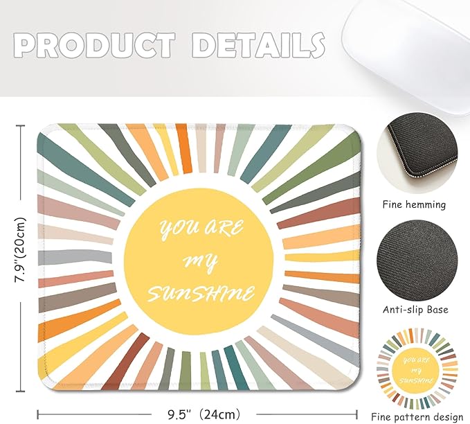 Boho Colorful Sun You are My Sunshine Mouse Pad Gifts,Mouse Pads Mousepad for Desk Home Office Dorm Computers Laptop, Boho Office Supplies Desk Accessories, 9.5x7.9 Inch