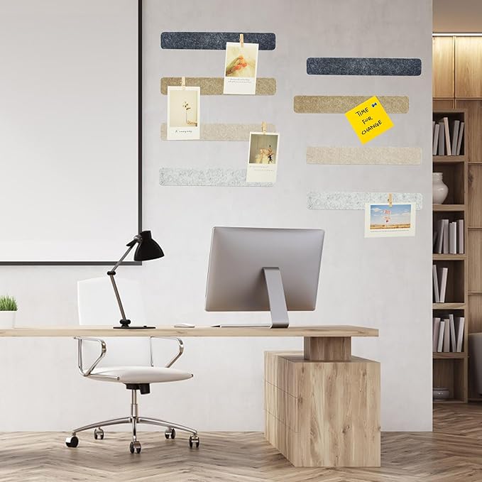 8Pcs Bulletin Board Strips,Black Brown Gray Felt Pin Board Bar Strips with 50 Pushpins, Self-Adhesive Felt Cork Board Strips for Wall to Display Your Notes, Photos, Schedules, Announcements