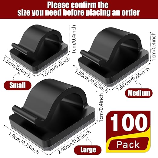 Blulu 100 Pcs Adhesive Cable Wire Clips, Outdoor Light Clips, Cord Management Wire Organizer Cord Holder for Holiday String Lights, Under Desk, Car, Wall, TV PC Ethernet Cable(Medium,Black)