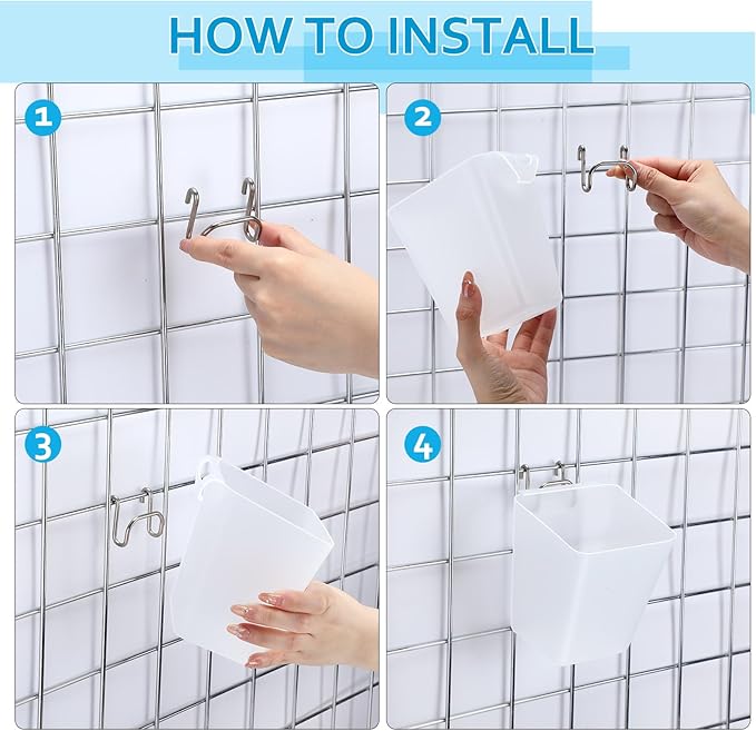 6 Pack Large Gridwall Cups Gridwall Storage Bin with Hooks Hanging Baskets Square Box Shape Hanging Cup Holder Gridwall Accessories for Garage Workbench Office Playroom Home Kitchen (Clear)