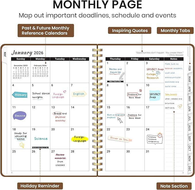 2026 Planner, Weekly and Monthly Calendar Planner, January 2026 - December 2026, Hardcover 2026 Calendar Book with Tabs For Women & Men, Inner Pocket, Spiral Bound, Perfect for Office Home School Supplies - A4 (8.5" x 11"), Mocha Earth