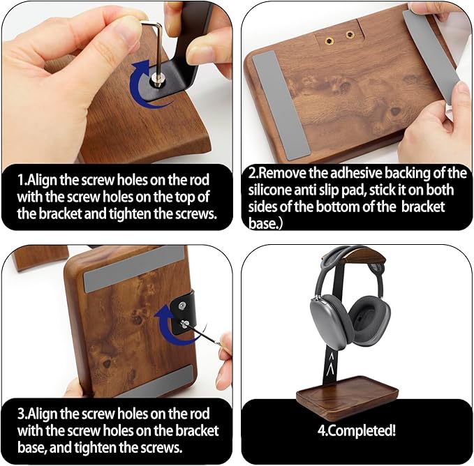 GEVO Walnut Headphone Stand, Wood Headset Stand for Desk, Universal Headphone Holder Gaming Headset Rack with Storage Base Compatible for AirPods Max, Bose, Razer, Sennheiser, Jabra, JBL, AKG