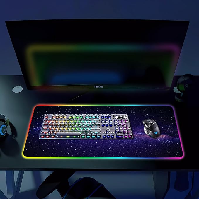 RGB Gaming Mouse Pad, Large Mousepad with Led Light, Gaming Accessories Keyboard Pad for Desk, Non-Slip Rubber Base Big Mouse Mat for Gamer, 31.5 X 11.8 Inch, Black Gold Mountain