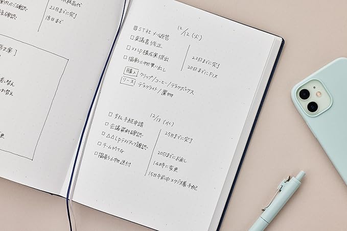 Maruman Mnemosyne Dot Grid Journal- A5, 8.5" x 6.02", 120 Sheets / 240 Pages, 5mm Doted Notebook, Book-bound With Premium Mint Green Hardcover, Includes Bookmark & Elastic Closure, Made in Japan