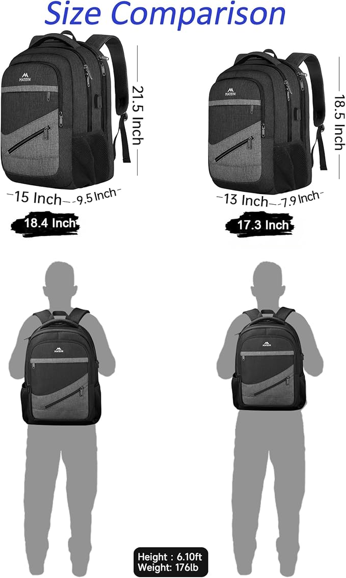MATEIN Extra Large 50 L Travel Laptop Backpack, Water Resistant Work Computer Backpack with USB Charging Port, TSA Friendly Business Daypack with Multiple Organizer Pockets for Men, Black Grey