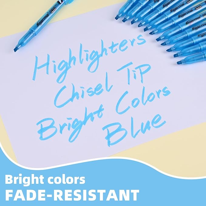 Blue Highlighters 30 Pack, Chisel Tip Highlighter Bright Color, Dry Quickly, Smudge Proof Perfect for Students Adults Studying, Organizing, Coloring, Highlighting in Classroom, School, Office