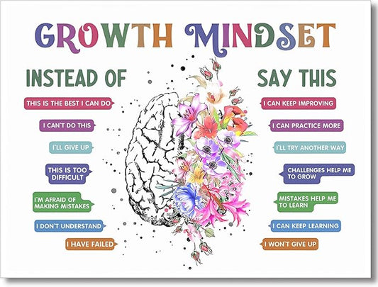 uoyien Classroom Growth Mindset Positive Affirmations Quotes Kids Mental Health Posters Brain Psychology Special Education Calm Corner Wall Art Office Therapy Canvas Wall Decor Prints 16x24in Unframed