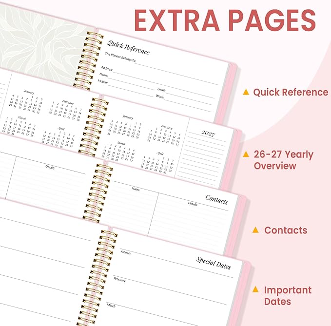 2026 Planner, Annecy Weekly ＆ Monthly Planner 2026, Jan. 2026 – Dec. 2026, 8.5" x 11" Monthly Agenda Planner with Tabs, Waterproof Flexible Cover, Spiral Binding, Double-sided Pocket, Bookmark, Pink