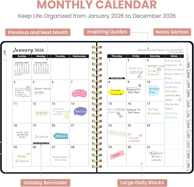 2026 Planner, Weekly and Monthly Planner for Women, January 2026 to December 2026, Pretty Hardcover 2026 Calendar Planner Book with Tabs, Inner Pocket, Spiral Bound, Perfect Office Home School Supplies - 8.5" x 11", Celestial
