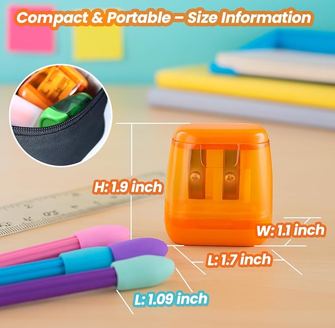Pencil Sharpeners, Aipker Manual Sharpeners & Pencil Top Eraser Set for Colored Pencils, Colorful Protable Dual Holes Pencil Sharpener with Lid for Kids, Audlts, Artists, Classroom, School & Office