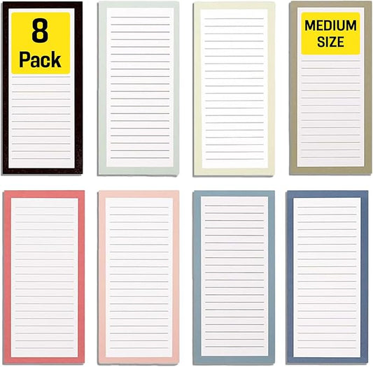 Magnetic Notepads – Notepads for Grocery List, Shopping List, To-Do List, Reminders -Strong Magnetic Back- Memo Notepad | 8 pack Medium | Solid Pattern Style