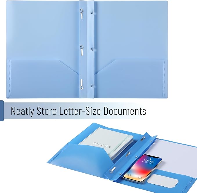 Mr. Pen- Plastic Folders with Pockets and Prongs, 5 Pack, Letter Size, Blue Shades, Flexible Plastic Folders with Prongs