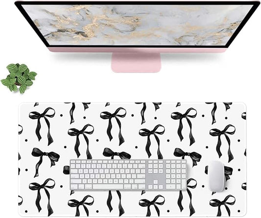Black Bow Mouse Pad Large, Desk Mat Black and White Desk Computer Mat, Non-Slip Rubber Base Gaming Mousepad Keyboard Mat Laptop Pad, Desktop Mat Bows Office Accessories Desk Decor 23.6 x 11.8in