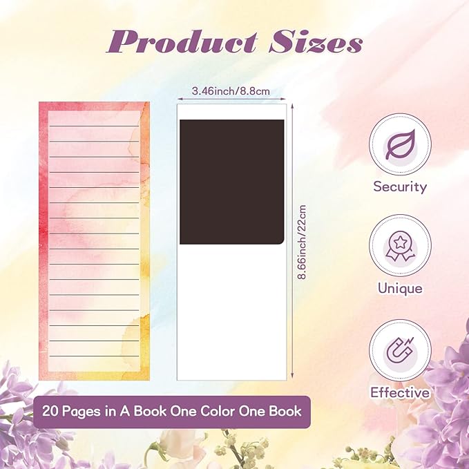 Teling 16 Pcs Magnetic Notepads Grocery List for Refrigerator Magnetic Shopping List to Do Planning Memo Pad for Fridge Refrigerator School Office Home(Watercolour)