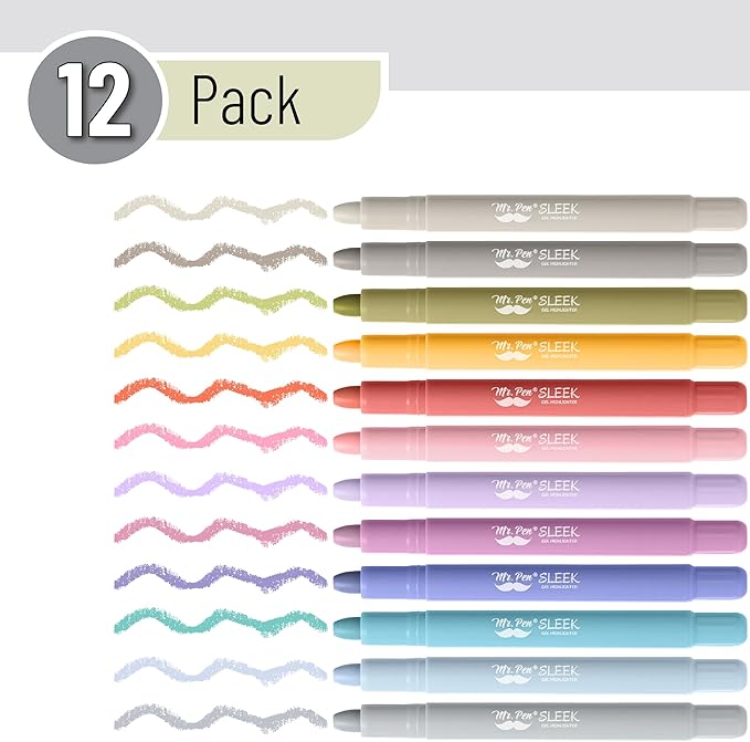 Mr. Pen- Gel Highlighters, 12 Pack, Morandi & Vintage Colors, Bible Highlighters for Bibles That Do Not Bleed