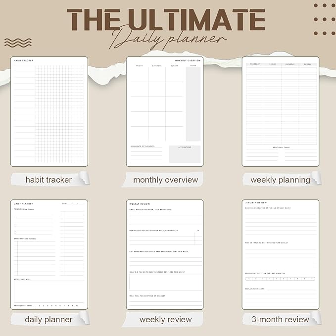 Productivity 2026 Planner Undated Daily Weekly Monthly Time Management & Organization Goal Achievement for Professionals & Students Workers(White)
