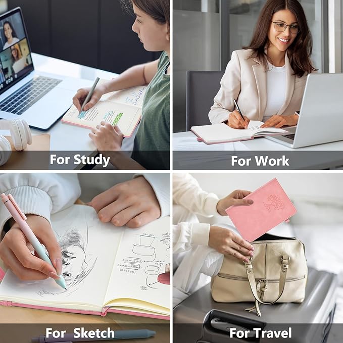 Lined Journal Notebook for Men & Women, 160 Pages College Ruled Journal for Writing, A5 Hardcover Leather Notebooks for Work, School, Business, Travel, Daily Diary 5.9" x 8.5" (Pink)