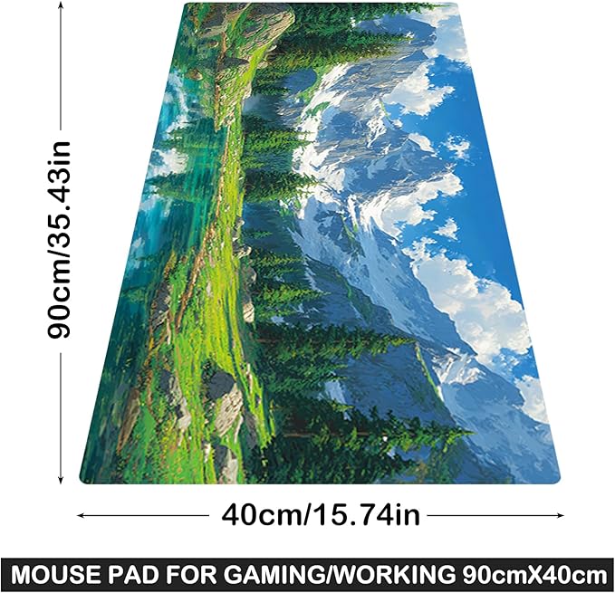 Nuxovilar Professional Large Mouse Pad & Computer Game Mouse Mat (35.4x15.7IN, Fresh Landscape with Lake & Mountains Art) (90 * 40cm Fresh Landscape)