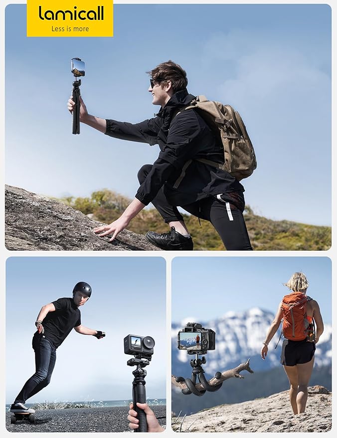 Lamicall Tripod for iPhone - 3 in 1 Flexible Phone Tripod with Wireless Remote - iPhone Stand for Video Recording Vlogging Selfie Valentines Day Gift Compatible with Phone GoPro, Digital Camera
