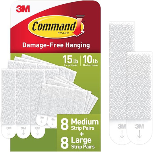 Command 15 lb & 10 lb Large and Medium 16 Pairs Picture Hanging Strips (32 Strips), Damage-Free Hangers for Picture Frames, No Tools Required, Great for Home Room Wall Decor, White Adhesive