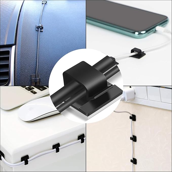 Adhesive Cable Management Wire Clips(Black 50 Pcs),Wires Clips Holders for Cords on Wall,Outdoor Cable Clips,Suitable for Under Tables, Cars, Walls, televisions, Christmas Lights