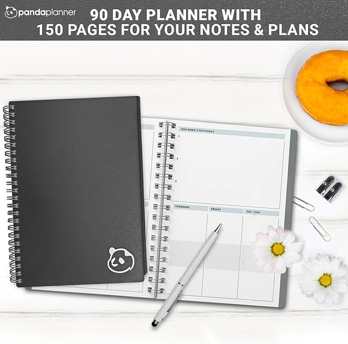 Panda Planner 2026 Undated Daily Planner 5.75" x 8.25" – 90-Day Spiral Academic & Productivity Planner with Hourly Schedule, Habit Tracker, To-Do List & Monthly Calendar – ADHD-Friendly Panda Journal (Gray)