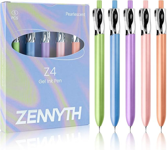 5 Pcs Gel Pens, 0.5mm Black Ink Fine Point Quick-Drying Retractable Pens with Metal Clip, Smooth Writing Pens for School & Office, Journaling & Note Taking (5 Pcs Z4 Pearlescent)