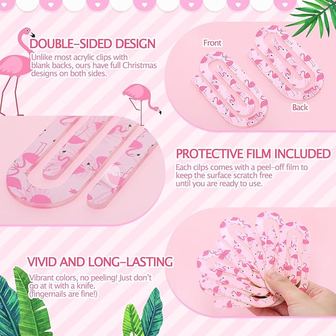 Tinlade 12 Pcs Flamingos Jumbo Acrylic Paper Clips 4 x 2 Inch Large Cute Pink Paperclips for Teachers Students Classroom Office Bookmark Gift Desk Home Accessories Book Lovers