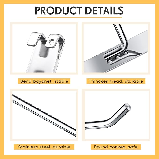 LEIFIDE 25 Pcs Gridwall Panel Display Hooks - Silver Stainless Steel Peg Hooks for Grid Wall Retail Shop Display Trade Show Home Office Garage Storage, 6 Inch