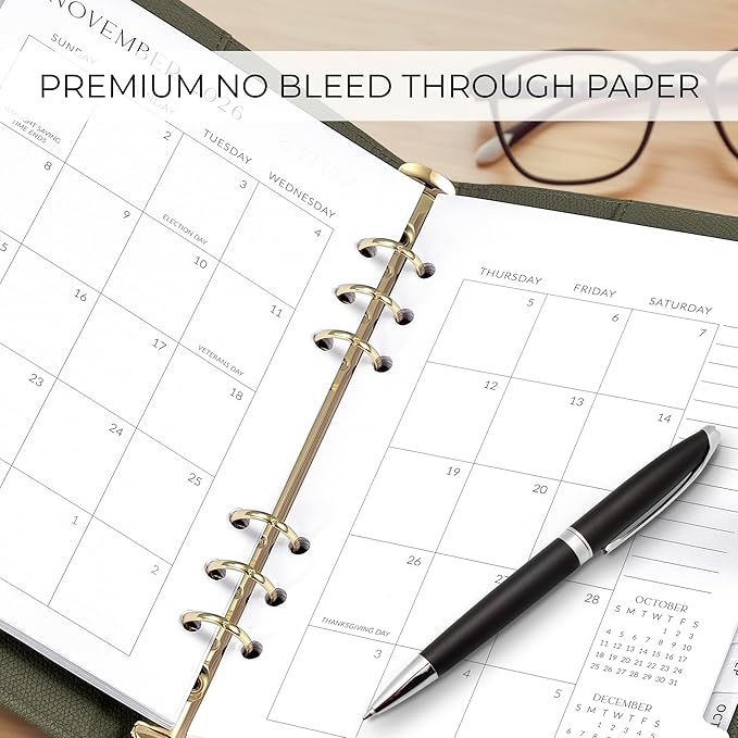 Beautiful 2026-2027 Monthly Planner Inserts for 6 Ring Binders – Durable A5 Paper Refill Set 5.7" x 8.3" - Refills Incl. Tabs & Yearly, Monthly Calendar Spreads - From December 2025 - December 2027