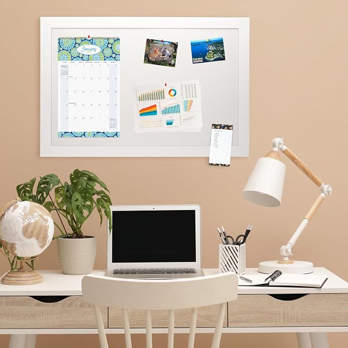 Excello Global Products 24" x 36" White Wood Frame White Corkboard