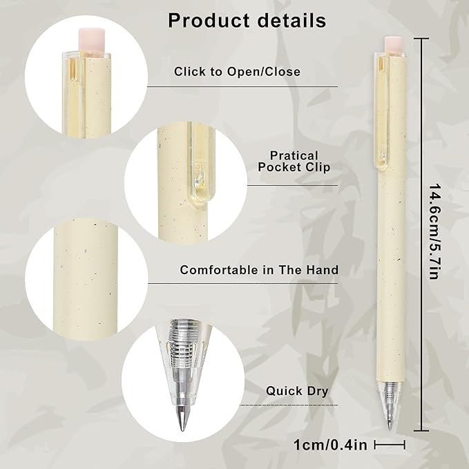Gel Pens for Note Taking 12PCS RIANCY Black Ink Fine Point Pen Black Gel Pens Quick Dry Ink 0.5mm Smooth Writing Pen for Home Office Art Back to School Supplies (Cream)