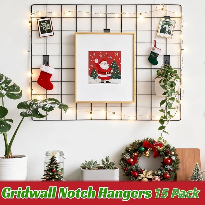 15 Pack Gridwall Hooks Hangers Metal Grid Wall Picture Hooks Grid Wall Accessory for Art Clothes Painting, Panel, Pegboard, Shelf, Commercial Display