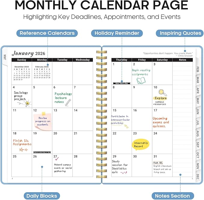 2026 Planner, Weekly and Monthly Calender Planner, Jan 2026 to Dec 2026, Hardcover 2026 Calendar Book with Tabs & Inner Pocket, Office Home School Supplies for Women & Men - A4 (8.5" x 11"), Blue