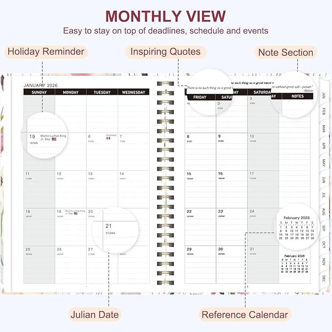 2026 Planner, Weekly and Monthly Calendar Planner Organizer, January-December, Academic Planning Agenda Book, Office School Home Suppiles for Women & Men, 6.3" × 8.5"