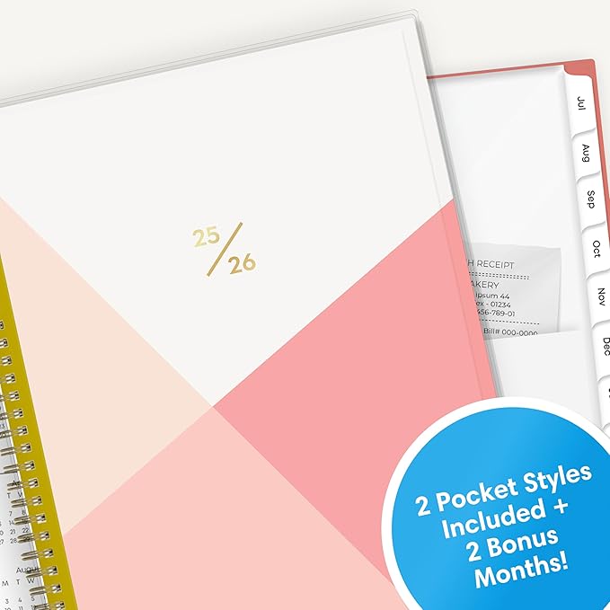 Blue Sky Weekly and Monthly Academic Year Planner Calendar, July - June, Clear Pocket Cover, Wirebound, Laminated Tabs, Cali Pink (Cali Pink- 2025/2026, 8.5" x 11")