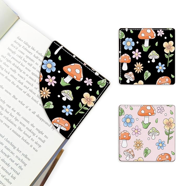 2 Pack Mushroom Leather Book Corner Bookmark, Durable Handmade Reading Accessories - Gifts for Readers, Women, Men, Teachers, Students 2