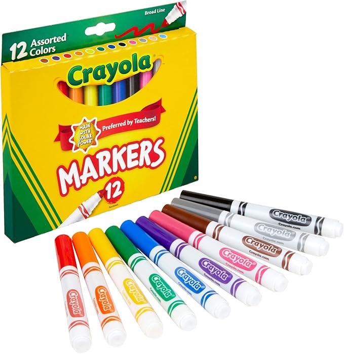 Crayola® Broad Line Markers, Assorted Classic And Bright Colors, Box Of 12
