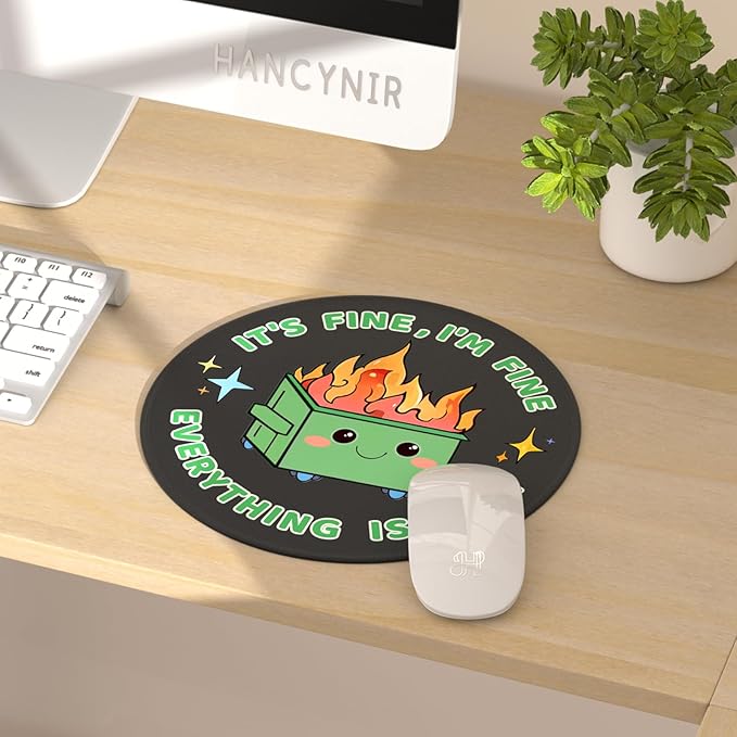 2 Pack Dumpster on Fire Mouse Pad, Funny Cute Mousepad for Desk Accessories, Small Mouse Pad for Gaming Computer Laptop, Work Home Office Supplies Decor, It's Fine I'm Fine Everything is Fine