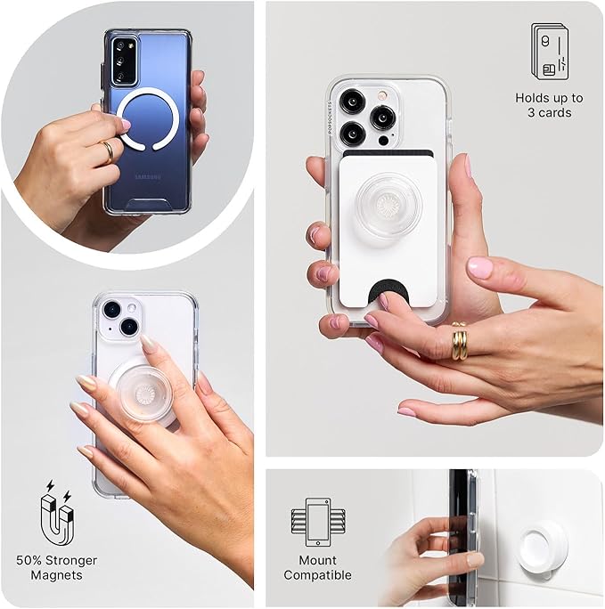 PopSockets Phone Grip for MagSafe, Magnetic Holder, Phone Stand, Black - Alum Triangle Knurled Black